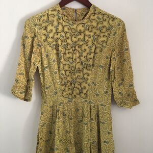 Vintage yellow beaded cottagecore dress by Joan Nortan Irwin